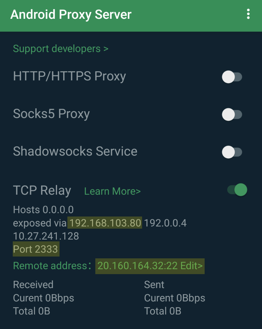 Android Proxy Server TCP relay